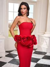 Strapless Roses Floral Bandage Dress